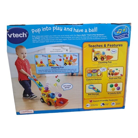 VTech Pop-a-Balls Push Pop Bulldozer Interactive Learning Toy Toddlers Builder - Picture 15 of 15